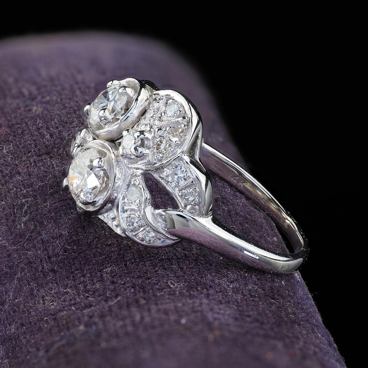 Vintage Estate 14K White Gold Old Cut Diamond Cocktail Ring