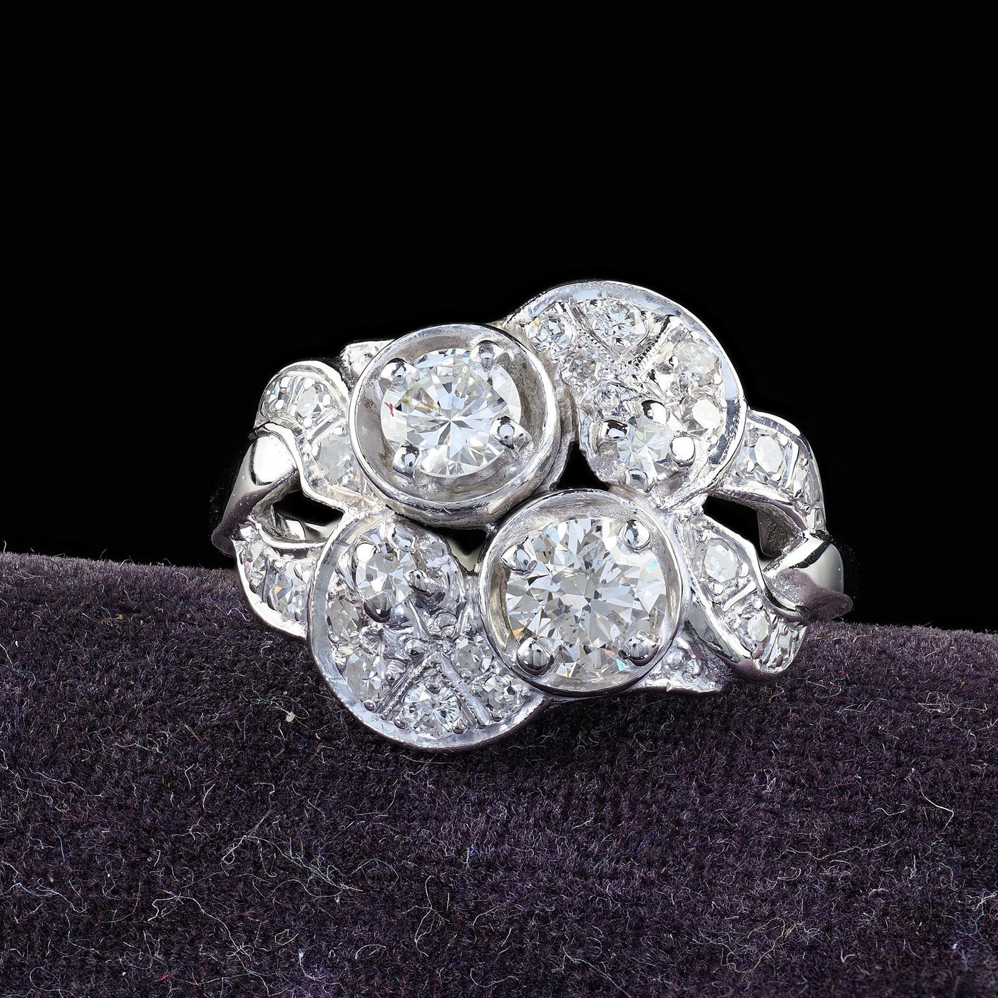 Vintage Estate 14K White Gold Old Cut Diamond Cocktail Ring