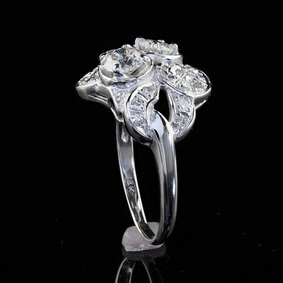 Vintage Estate 14K White Gold Old Cut Diamond Cocktail Ring