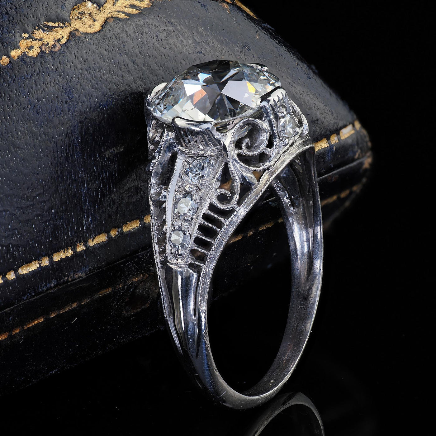 Antique Art Deco Platinum Old European Diamond Engagement Ring - GIA