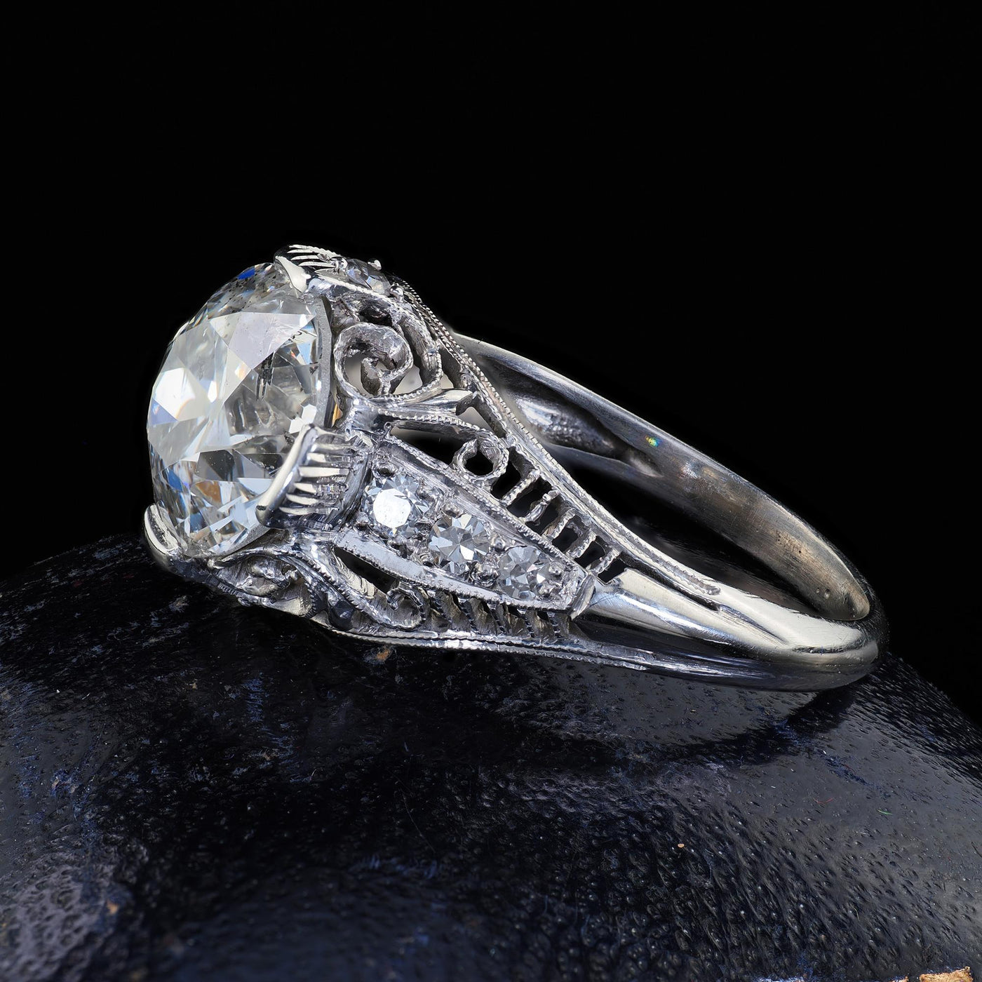 Antique Art Deco Platinum Old European Diamond Engagement Ring - GIA