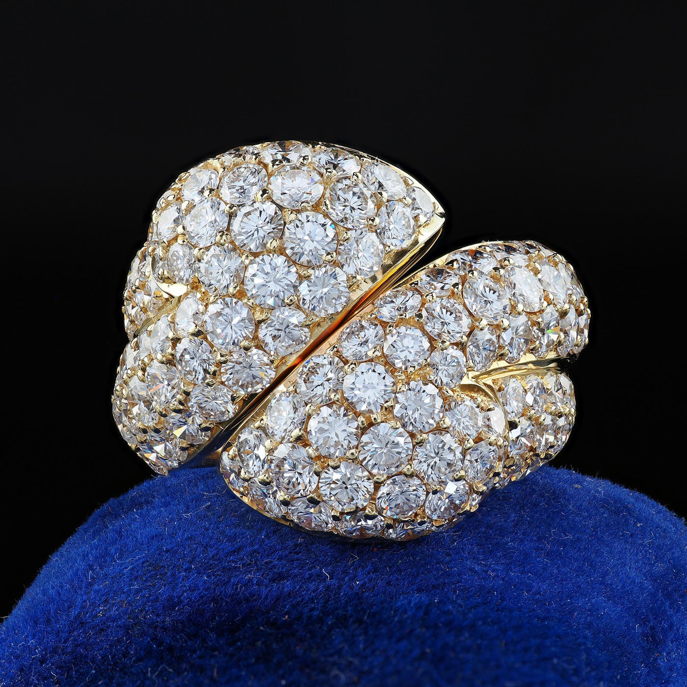 Vintage Estate 18K Yellow Gold Diamond Double Wrap Cocktail Ring