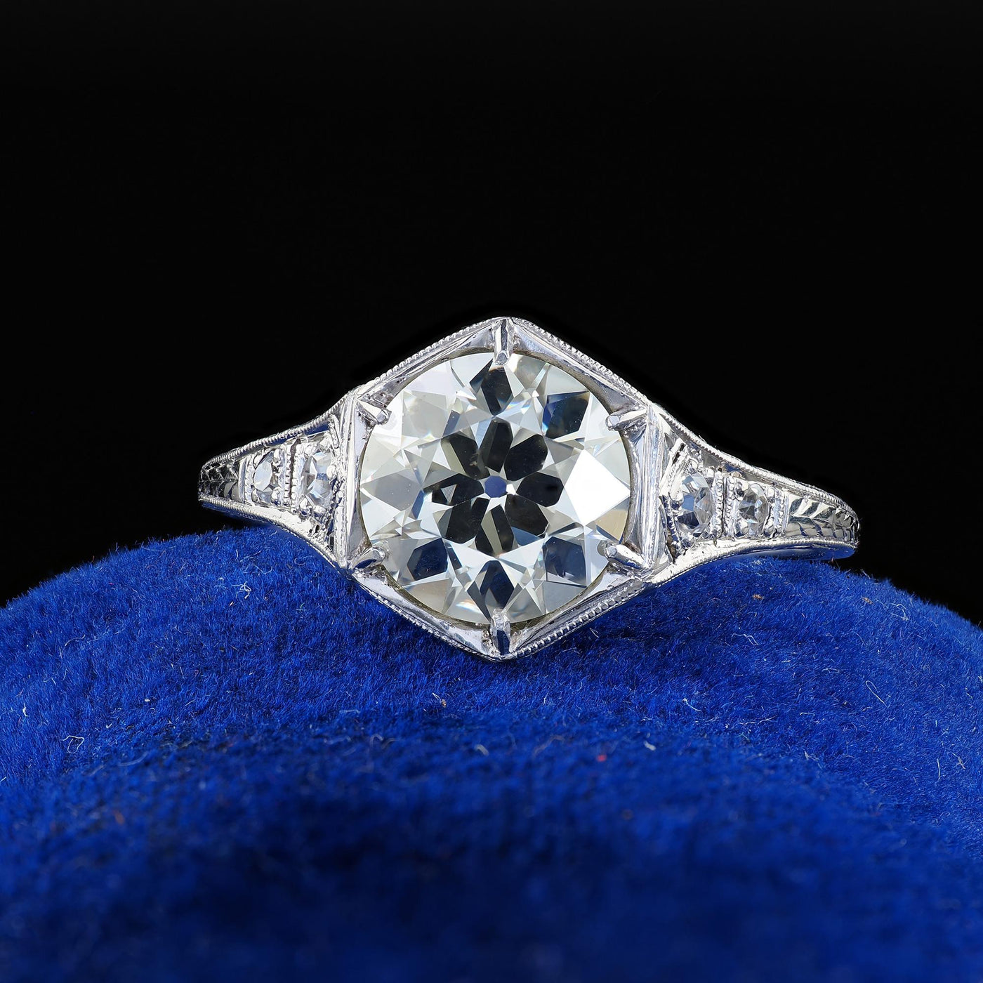 Antique Art Deco Platinum Old European Cut Diamond Engagement Ring - GIA