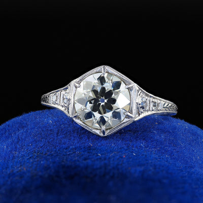 Antique Art Deco Platinum Old European Cut Diamond Engagement Ring - GIA