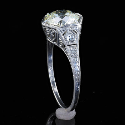 Antique Art Deco Platinum Old European Cut Diamond Engagement Ring - GIA