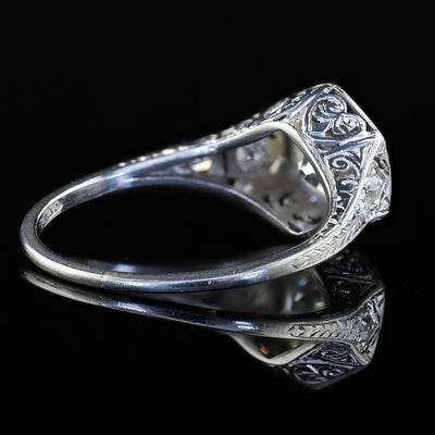 Antique Art Deco Platinum Old European Cut Diamond Engagement Ring - GIA