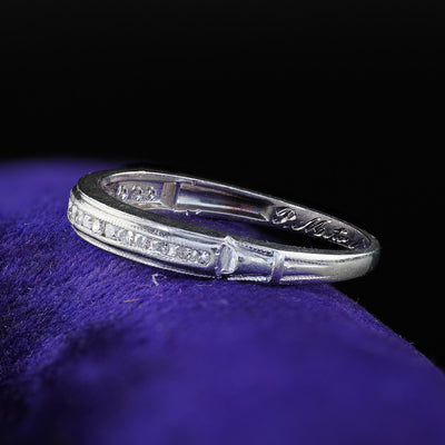 Antique Art Deco Platinum Single Cut Diamond Engraved Half Band Ring