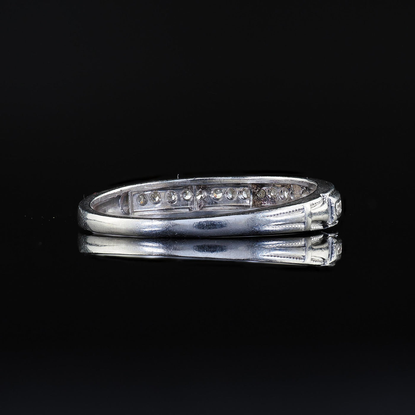 Antique Art Deco Platinum Single Cut Diamond Engraved Half Band Ring