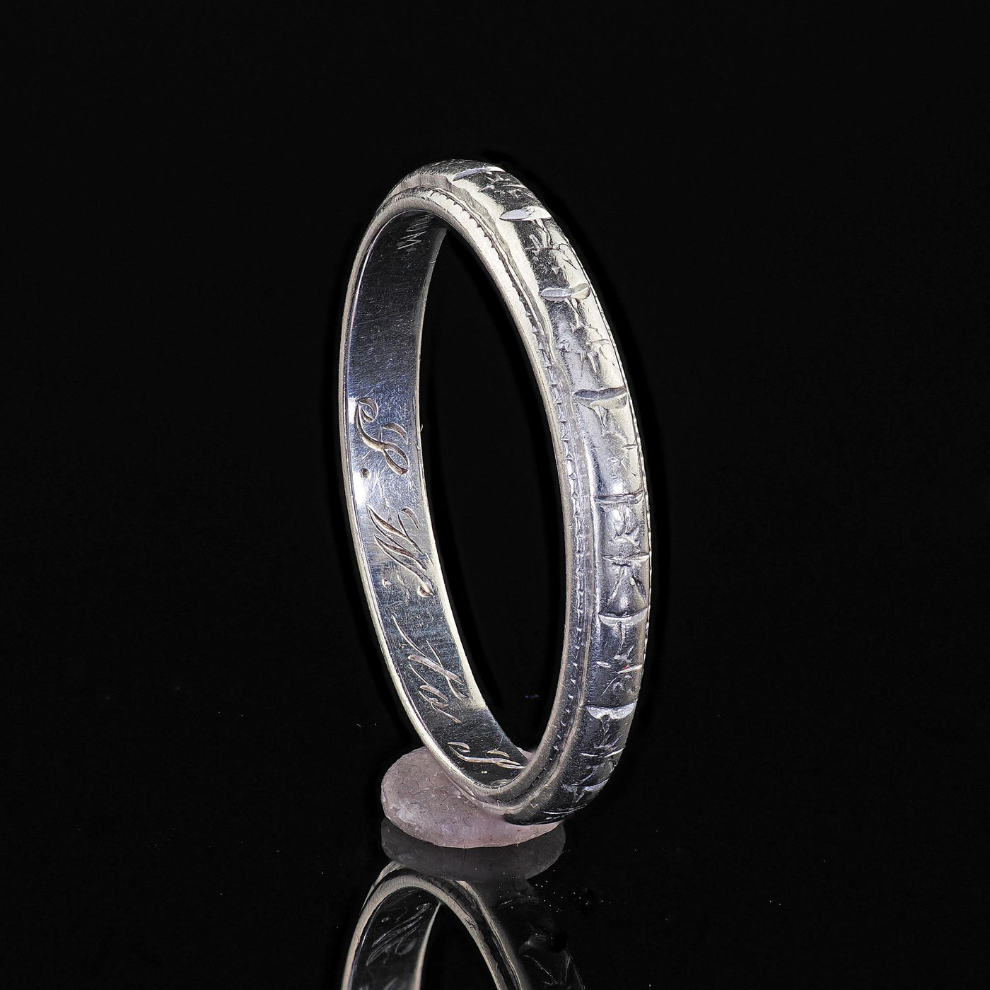 Antique Art Deco Platinum Engraved Wedding Band - 5 3/4