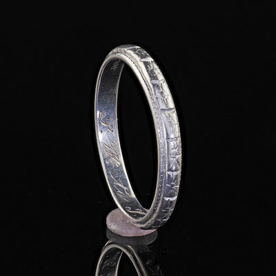 Antique Art Deco Platinum Engraved Wedding Band - 5 3/4