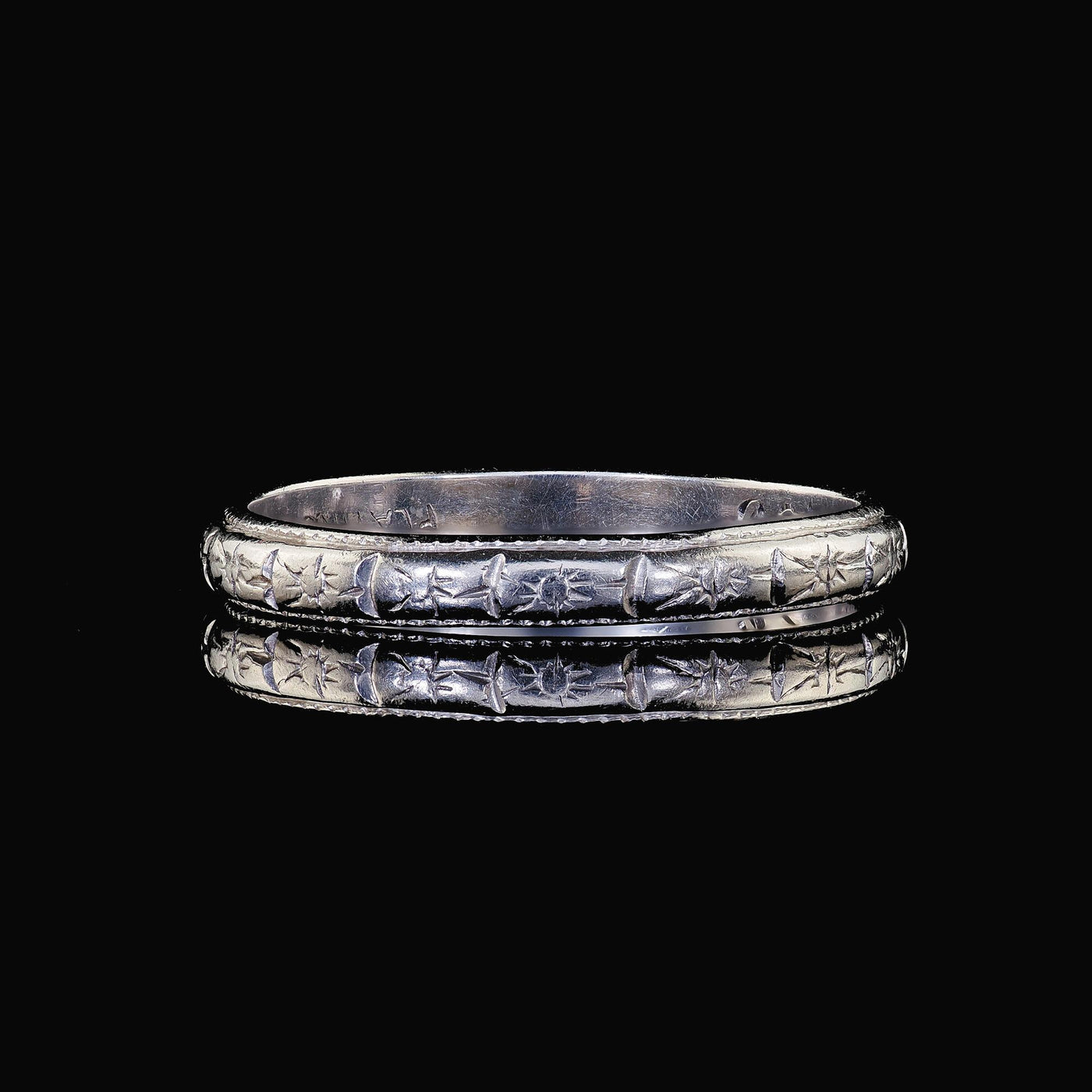 Antique Art Deco Platinum Engraved Wedding Band - 5 3/4