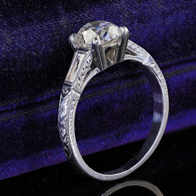 Antique Art Deco Platinum Old Mine Diamond French Cut Engagement Ring - GIA