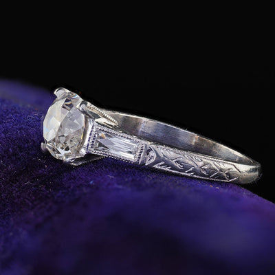 Antique Art Deco Platinum Old Mine Diamond French Cut Engagement Ring - GIA