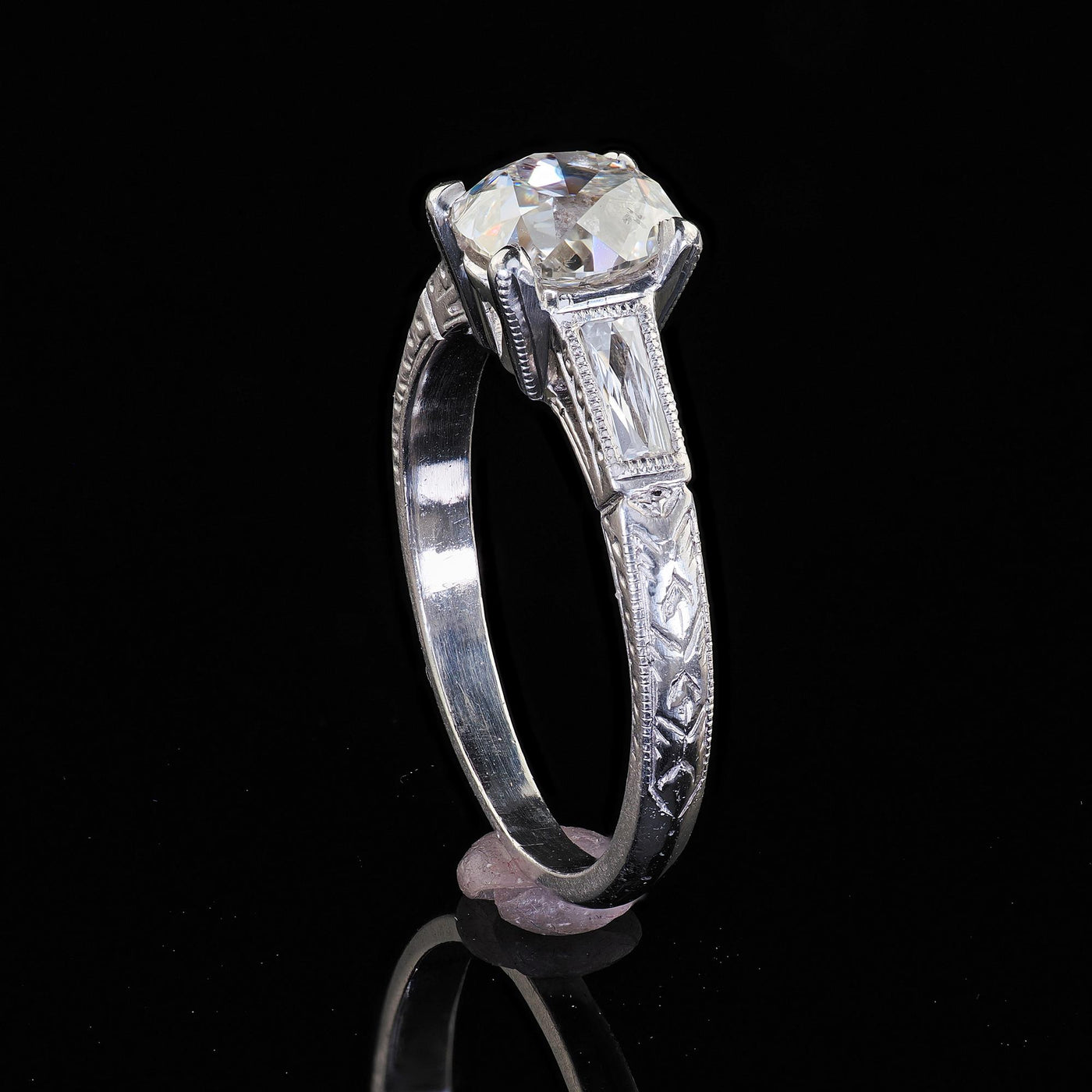 Antique Art Deco Platinum Old Mine Diamond French Cut Engagement Ring - GIA