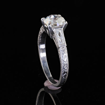 Antique Art Deco Platinum Old Mine Diamond French Cut Engagement Ring - GIA