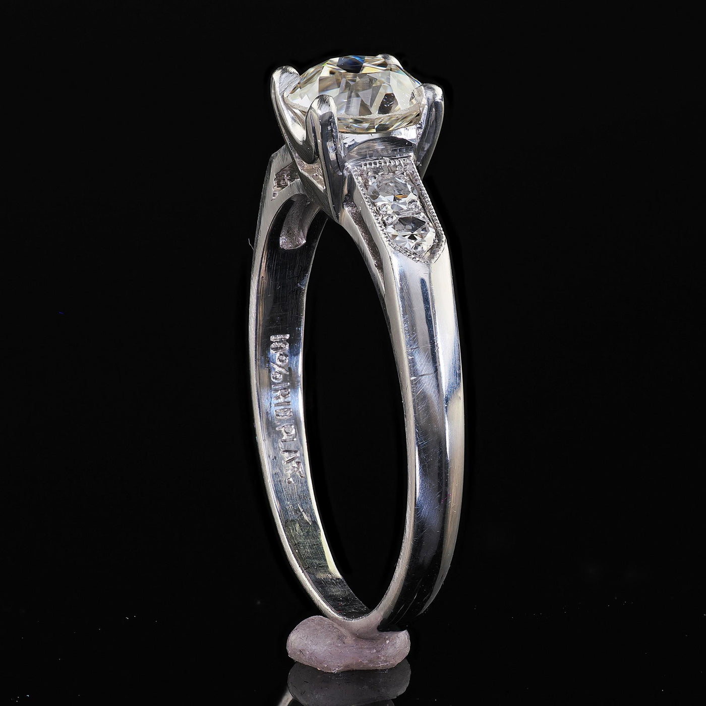 Antique Art Deco Platinum Old European Diamond Classic Engagement Ring - GIA