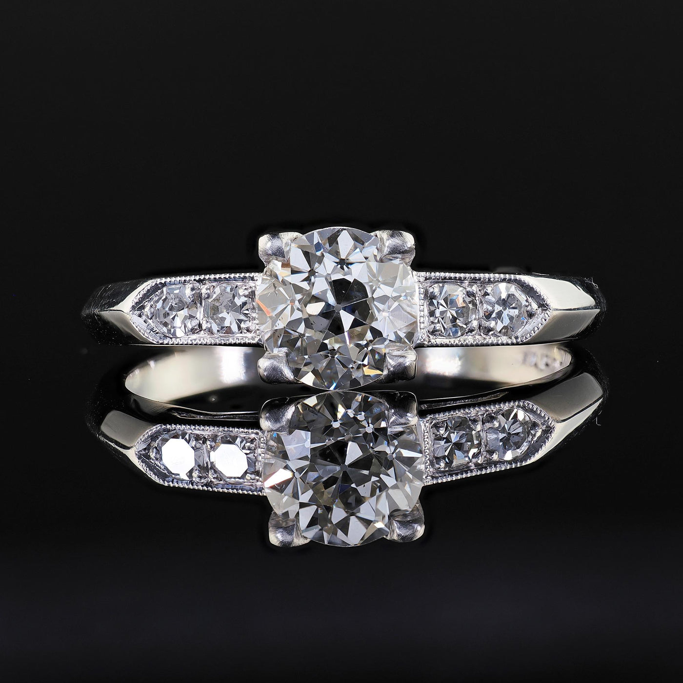 Antique Art Deco Platinum Old European Diamond Classic Engagement Ring - GIA