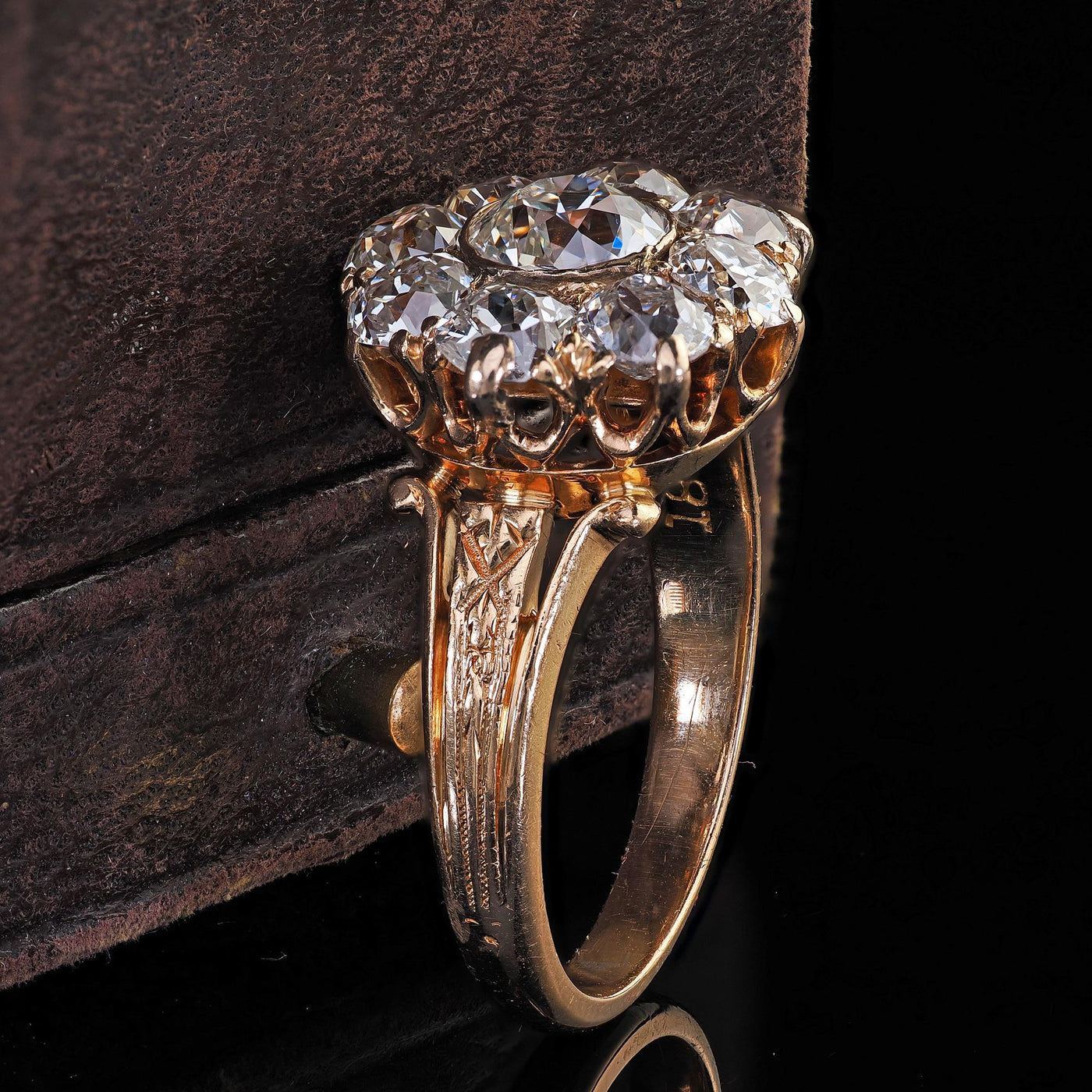 Antique Victorian 18K Yellow Gold Old Mine Diamond Cluster Engagement Ring