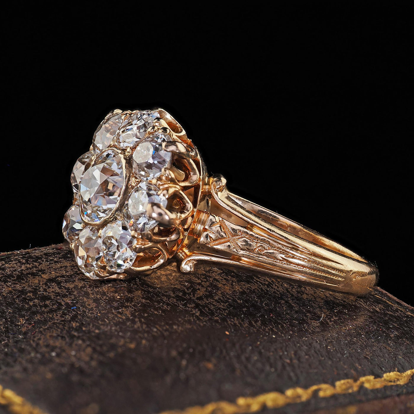 Antique Victorian 18K Yellow Gold Old Mine Diamond Cluster Engagement Ring