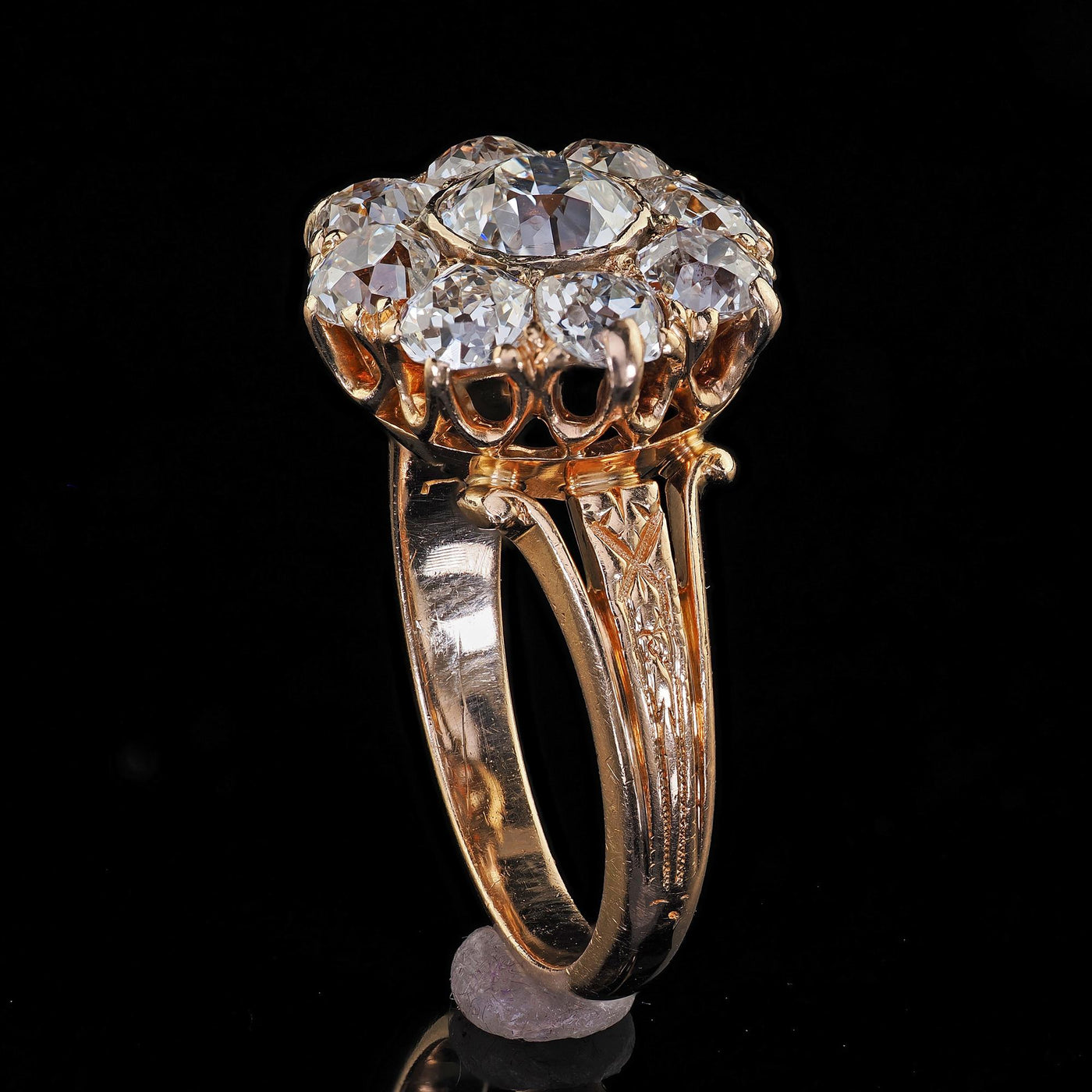 Antique Victorian 18K Yellow Gold Old Mine Diamond Cluster Engagement Ring