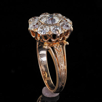 Antique Victorian 18K Yellow Gold Old Mine Diamond Cluster Engagement Ring