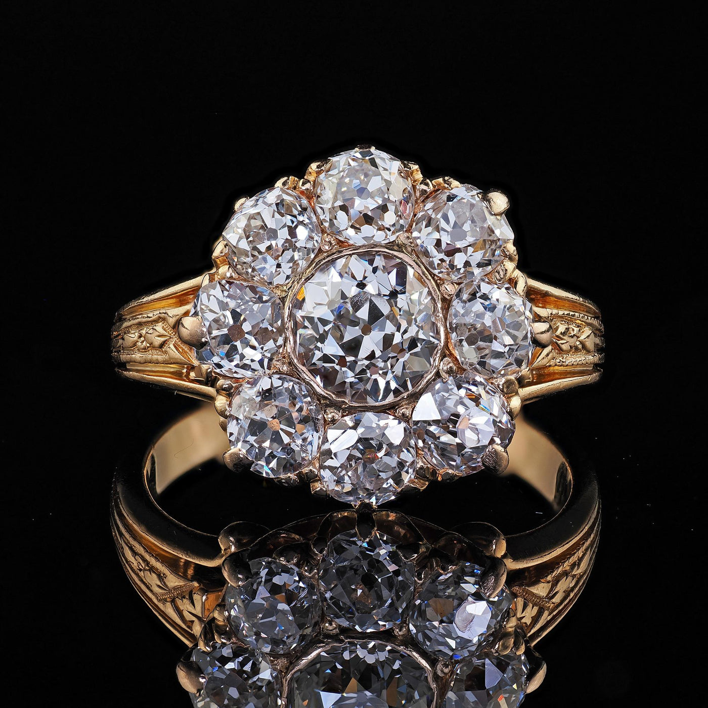 Antique Victorian 18K Yellow Gold Old Mine Diamond Cluster Engagement Ring