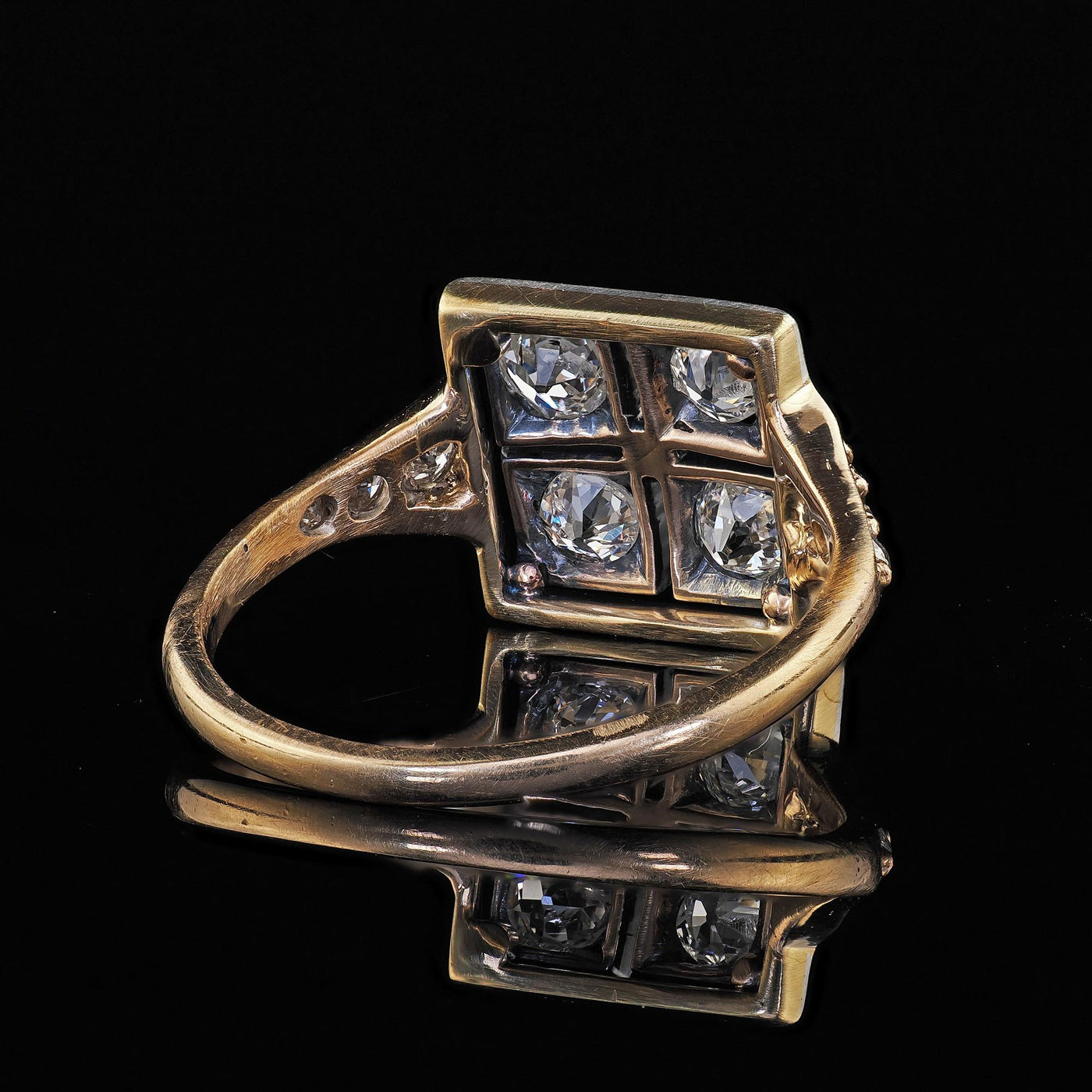 Antique Victorian 14K Yellow Gold Silver Top Old Mine Diamond Ring