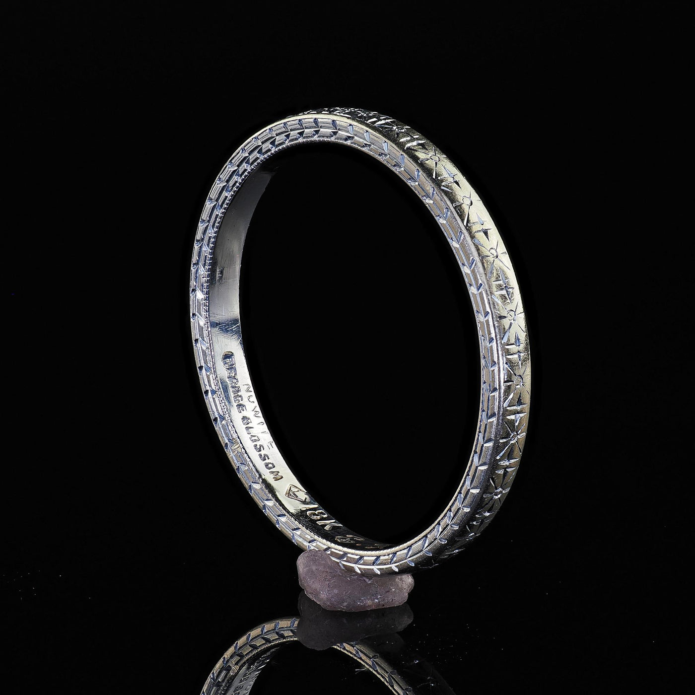 Antique Art Deco Orange Blossom 18K White Gold  Engraved Wedding Band Circa 1928