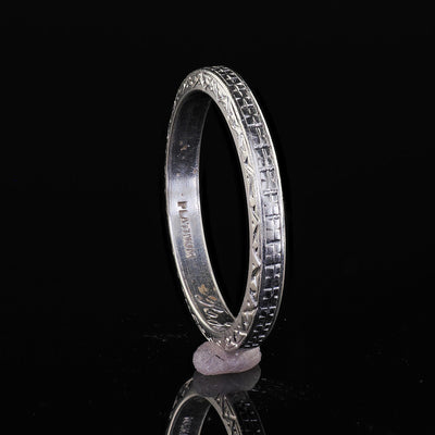 Antique Art Deco Platinum Engraved Wedding Band Circa 1926 - Size 5 1/2