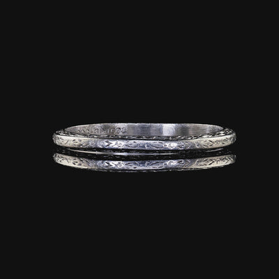 Antique Art Deco Platinum Engraved Wedding Band Circa 1934 - Size 7