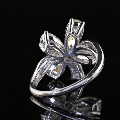 Antique Art Deco Platinum Old Pear Cut Diamond Four Leaf Clover Ring