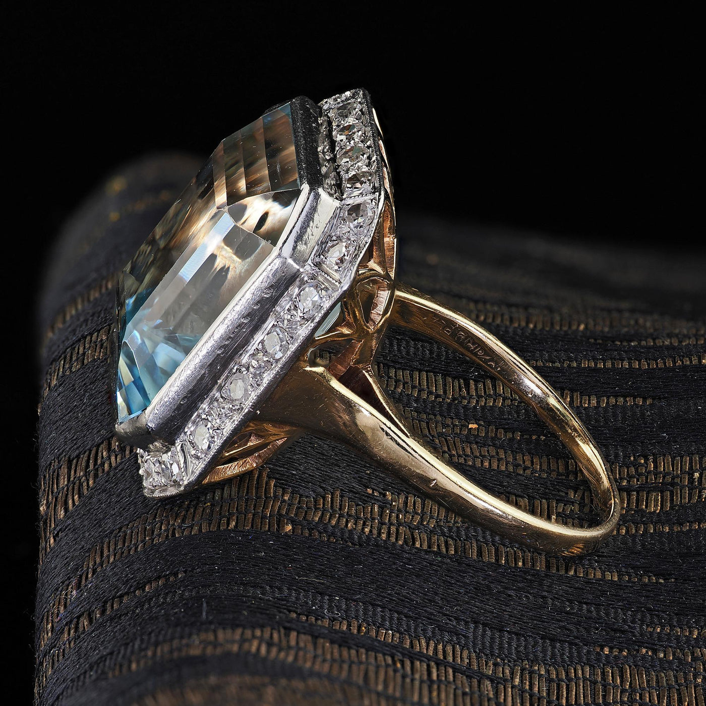 Antique Edwardian 14K Gold and Platinum Aquamarine and Diamond Cocktail Ring