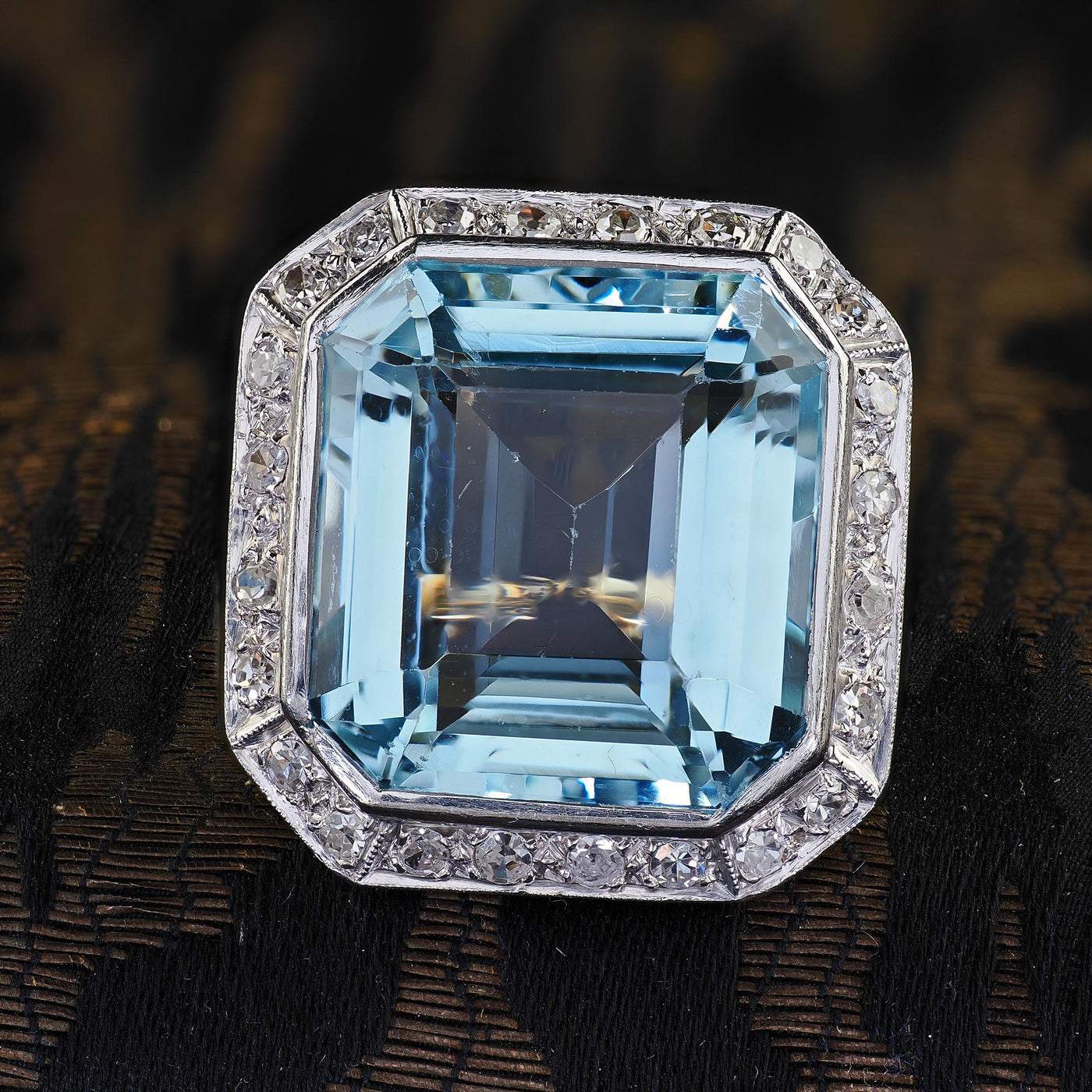 Antique Edwardian 14K Gold and Platinum Aquamarine and Diamond Cocktail Ring