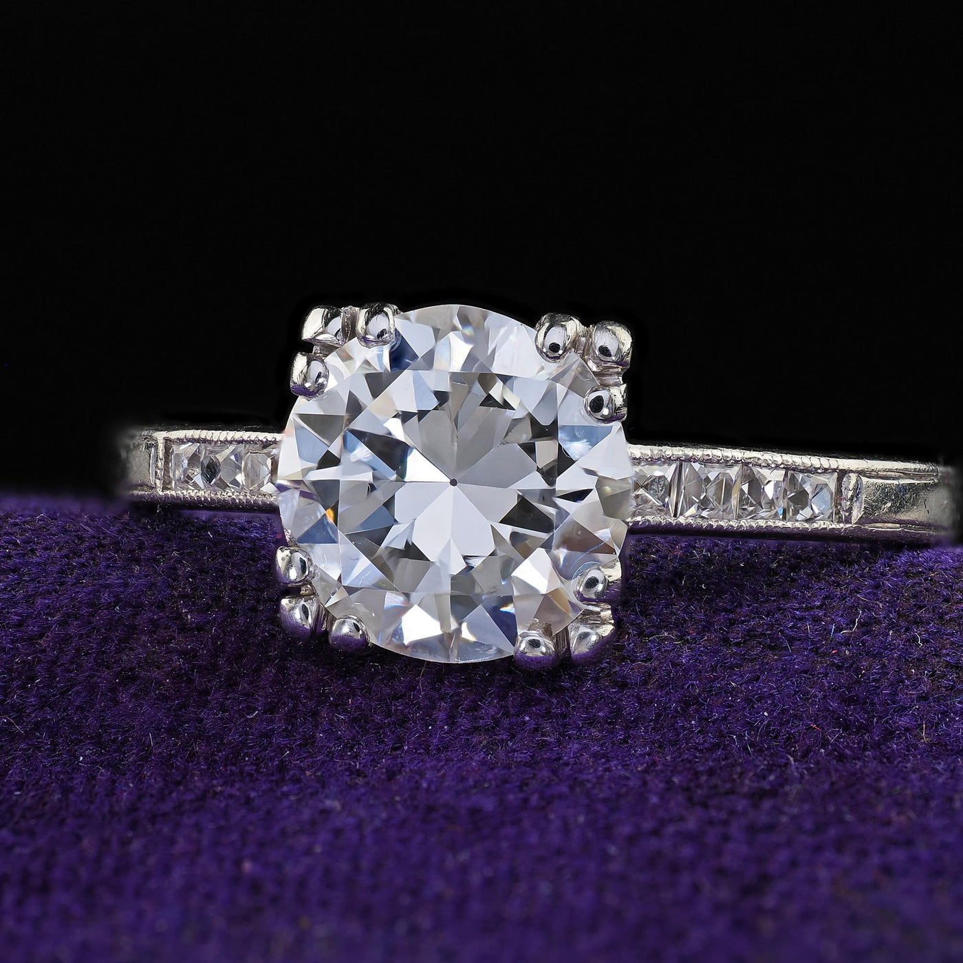 Antique Art Deco Platinum Old Cut Diamond French Cut Engagement Ring - GIA