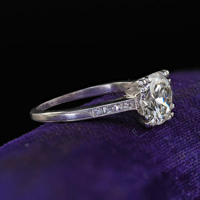 Antique Art Deco Platinum Old Cut Diamond French Cut Engagement Ring - GIA