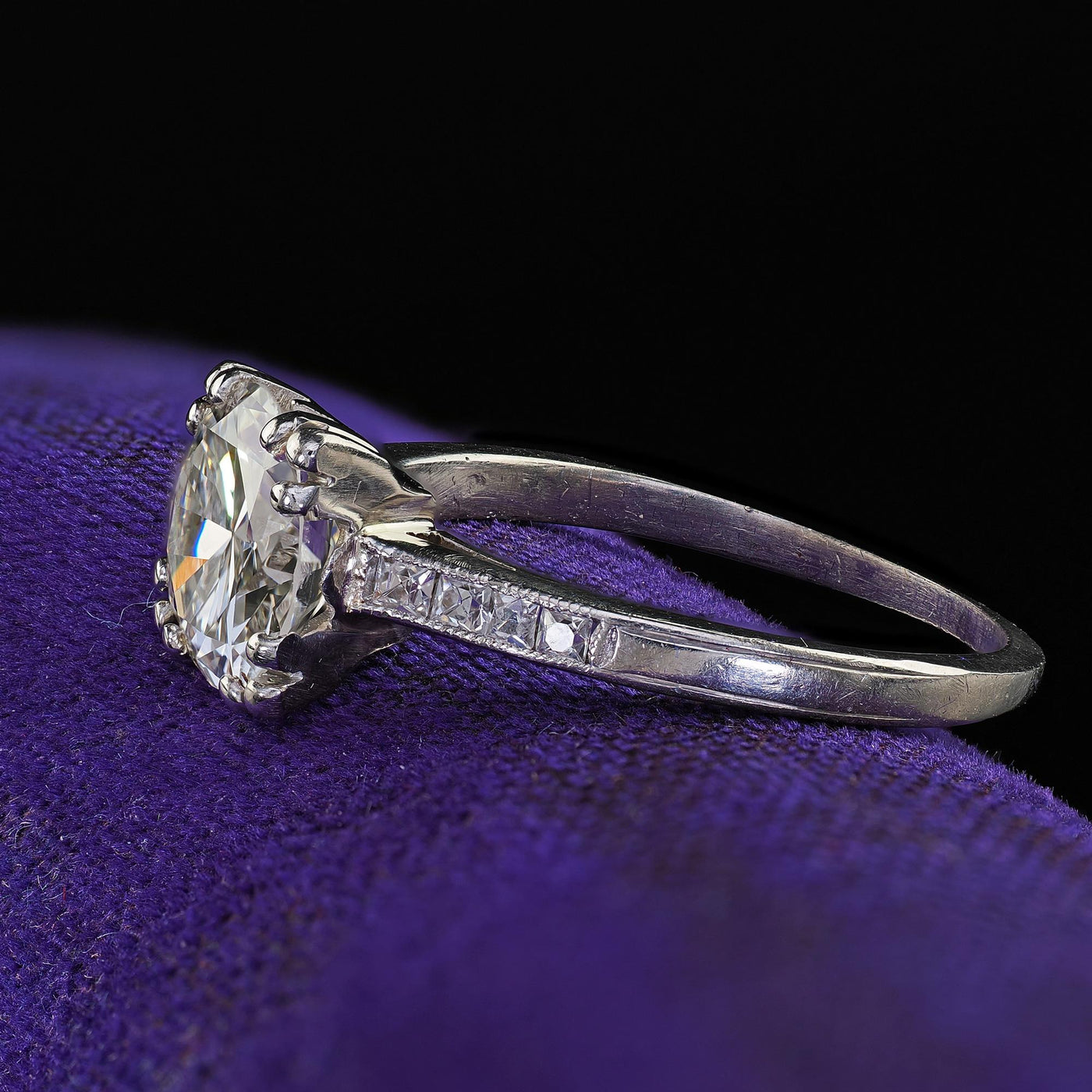 Antique Art Deco Platinum Old Cut Diamond French Cut Engagement Ring - GIA