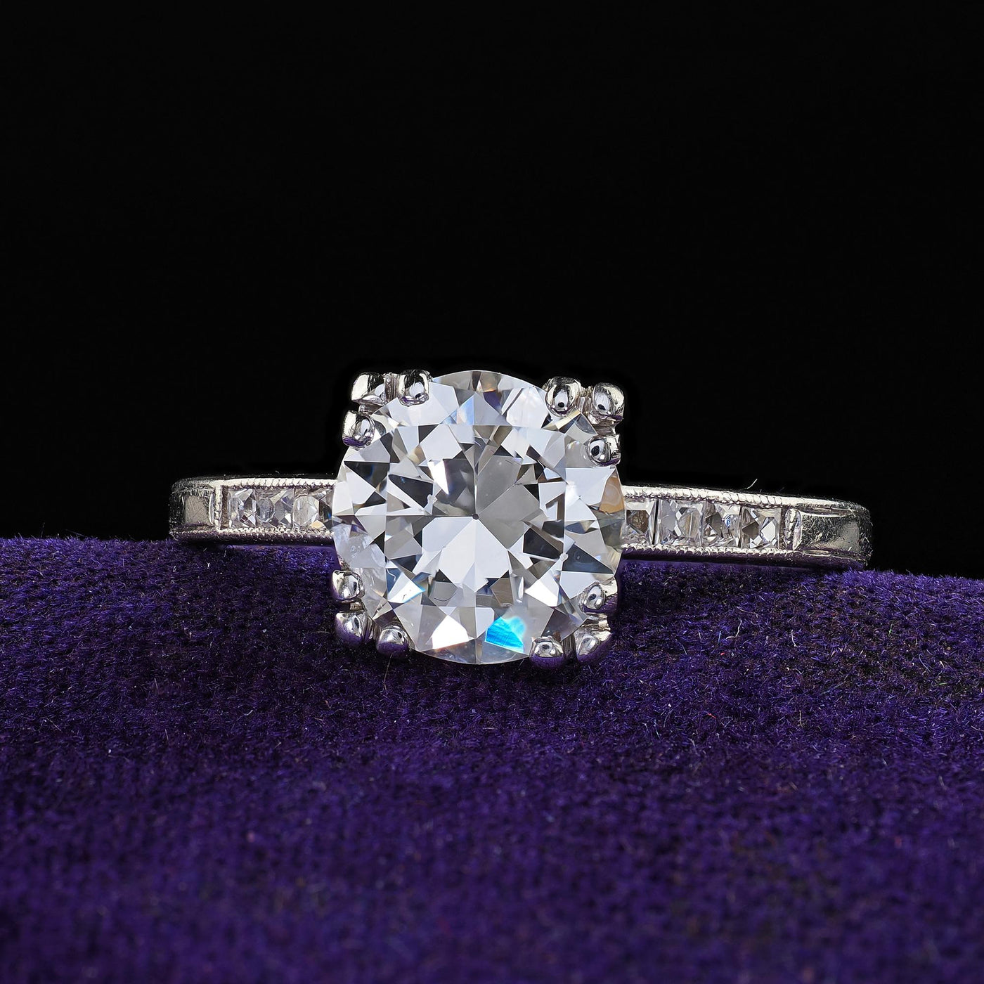 Antique Art Deco Platinum Old Cut Diamond French Cut Engagement Ring - GIA