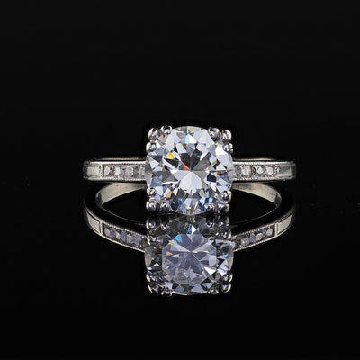 Antique Art Deco Platinum Old Cut Diamond French Cut Engagement Ring - GIA