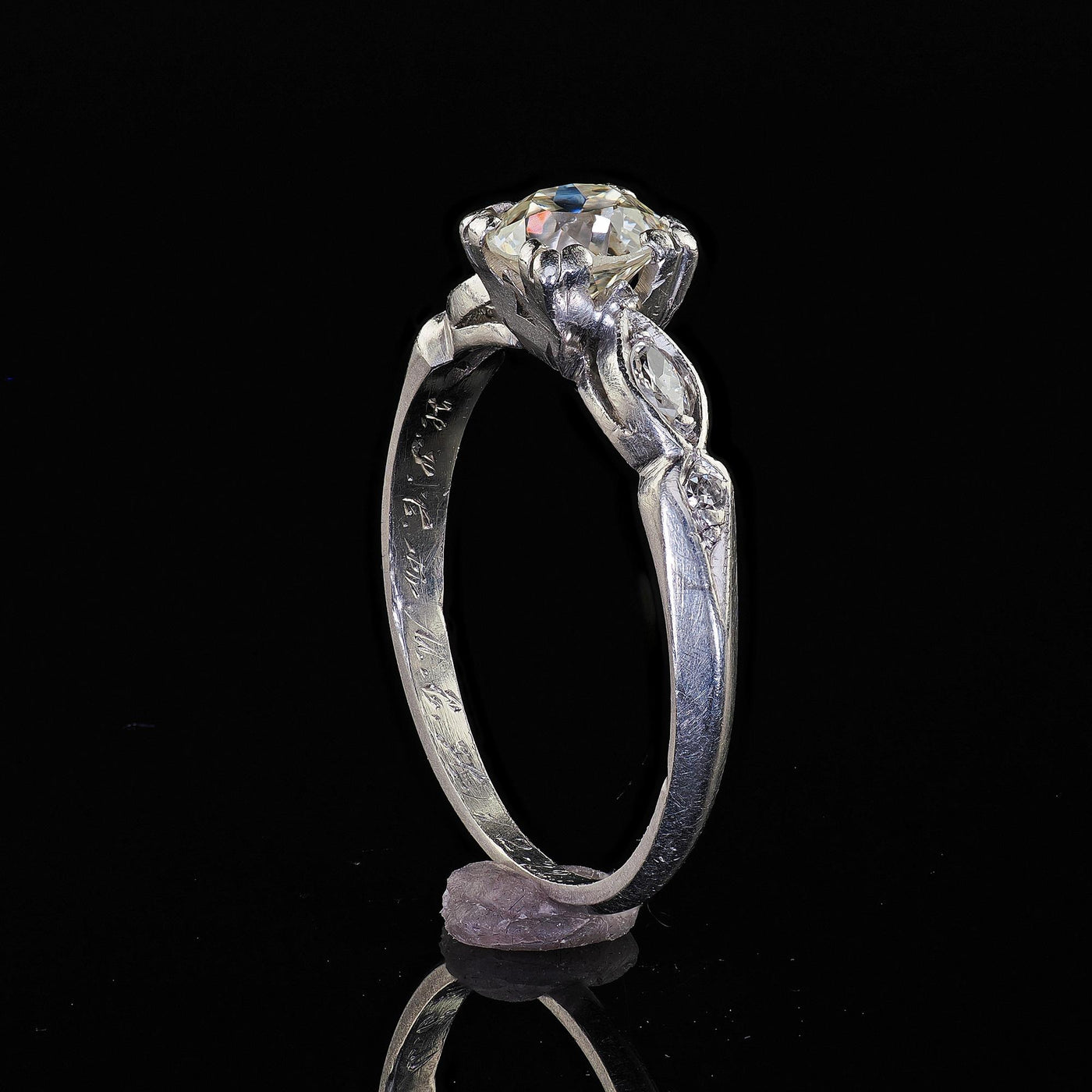 Antique Art Deco Platinum Old European Cut Diamond Engagement Ring