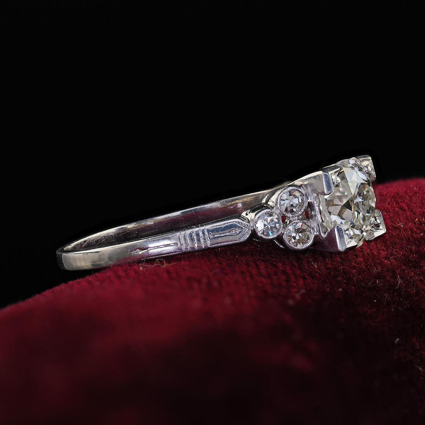 Antique Art Deco Platinum Old Cushion Diamond Engagement Ring - GIA