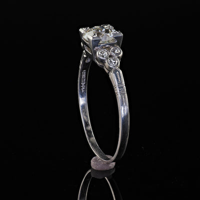 Antique Art Deco Platinum Old Cushion Diamond Engagement Ring - GIA