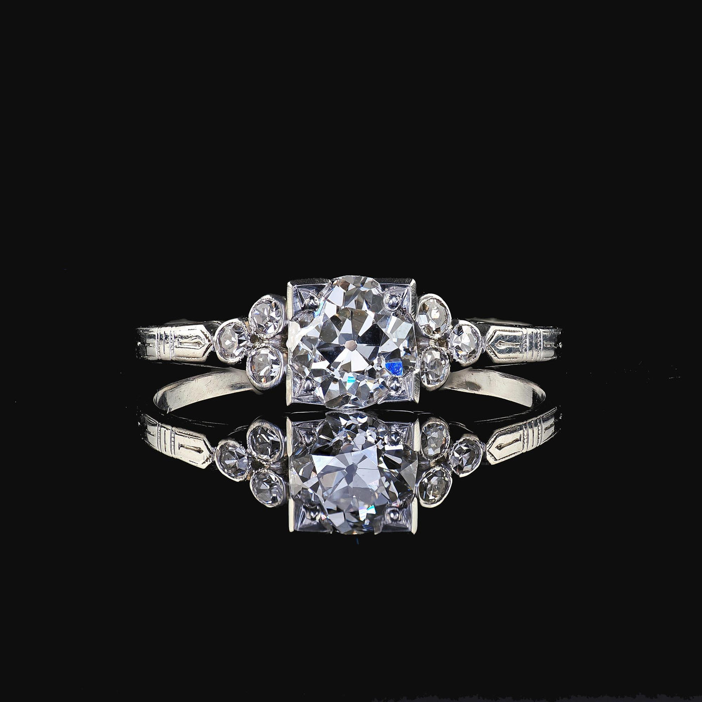 Antique Art Deco Platinum Old Cushion Diamond Engagement Ring - GIA