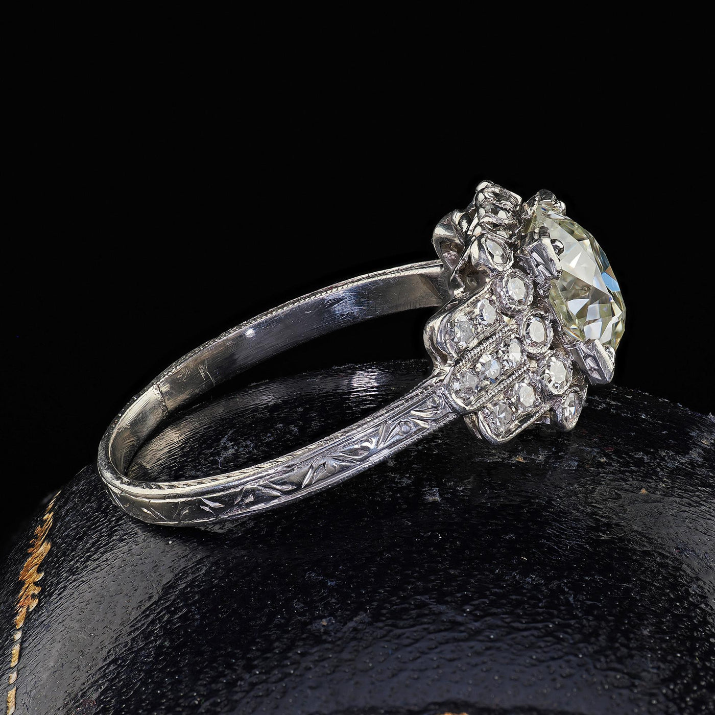 Antique Art Deco Platinum Old Mine Diamond Engagement Ring - GIA