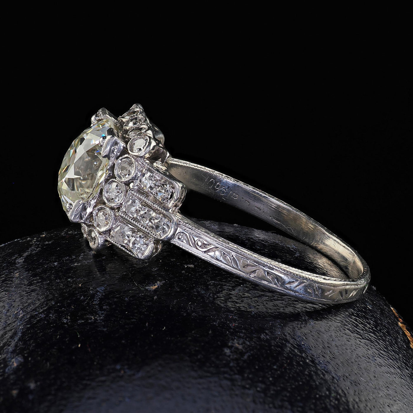 Antique Art Deco Platinum Old Mine Diamond Engagement Ring - GIA