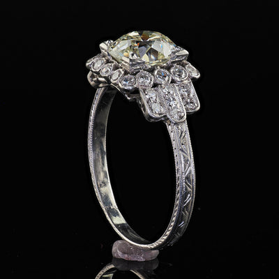 Antique Art Deco Platinum Old Mine Diamond Engagement Ring - GIA