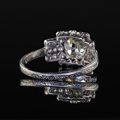 Antique Art Deco Platinum Old Mine Diamond Engagement Ring - GIA