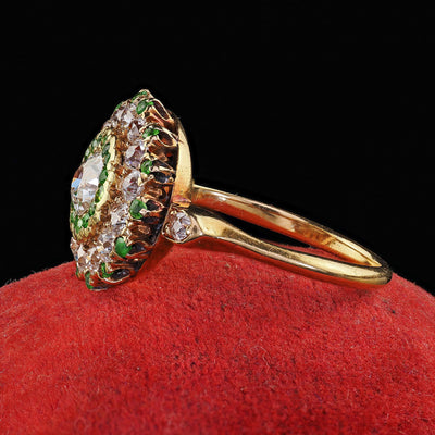 Antique Edwardian 18K Gold Old Euro Diamond and Demantoid Engagement Ring