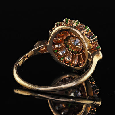 Antique Edwardian 18K Gold Old Euro Diamond and Demantoid Engagement Ring