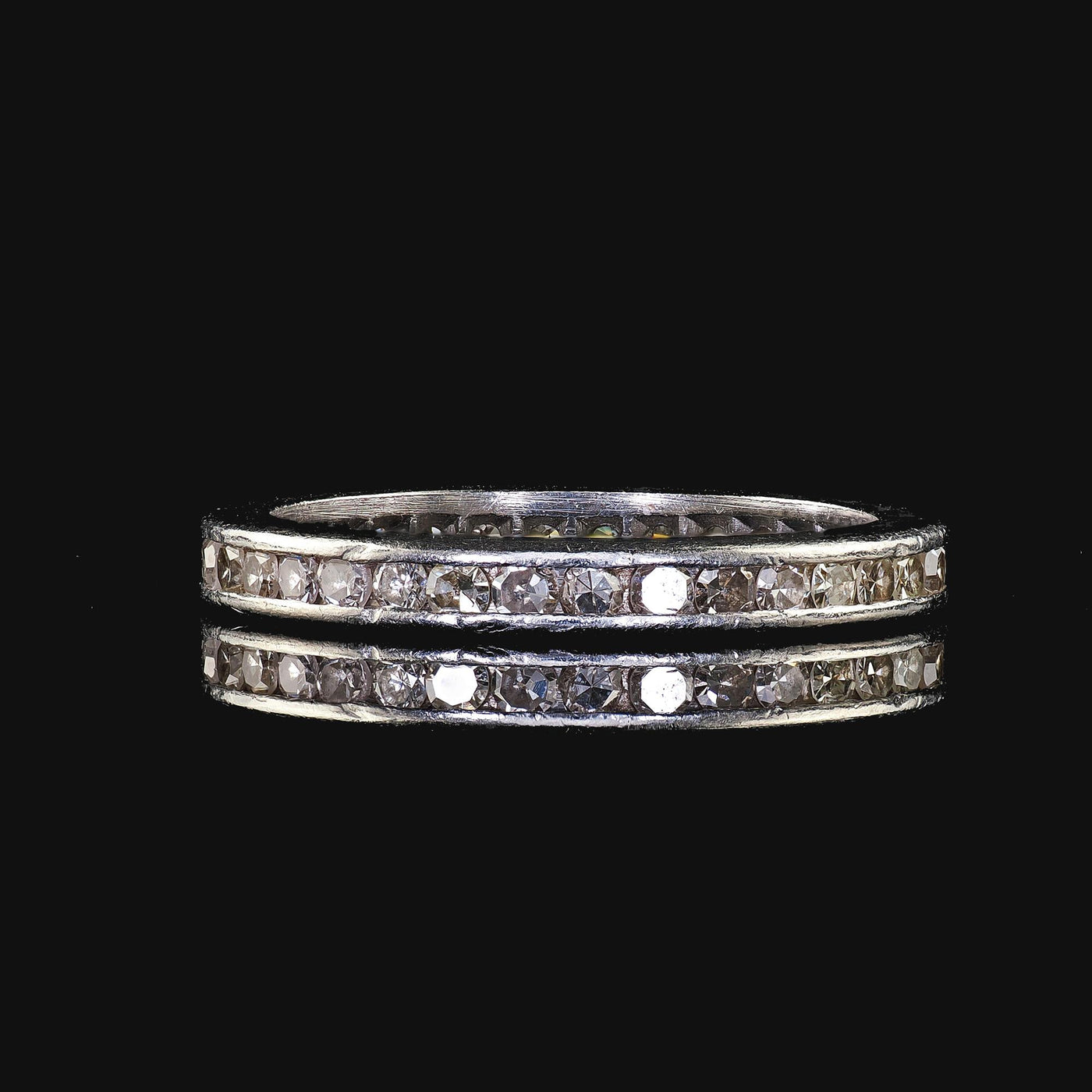 Antique Art Deco Platinum Single Cut Diamond Eternity Band Ring - Size 6 3/4