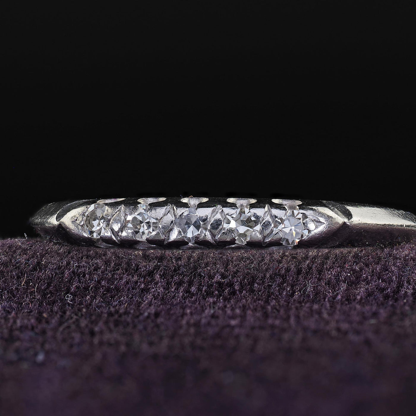 Antique Art Deco Platinum Single Cut Diamond Wedding Band - Size 7 1/4